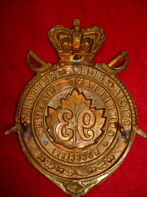 HP275 - Victorian 93rd Cumberland Battalion of  Infantry Helmet Plate Circa 1890,